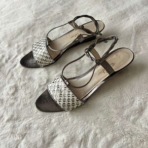 Castaner Platform Sandal in Silver and White ankle Tie US 8